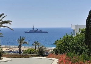 French military frigate off the coast of Paphos